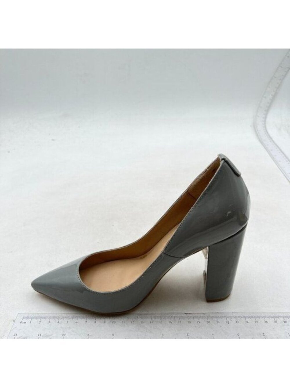 YDN Women Pointed Toe Slip on Pumps Chunky High Heels Party Shoes Grey